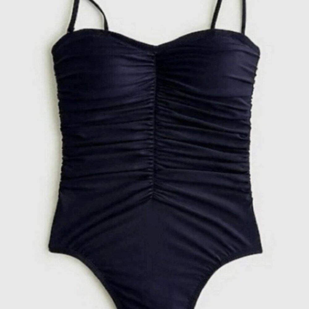 J. Crew Ruched‎ Sweetheart One-Piece Swimsuit Navy Blue